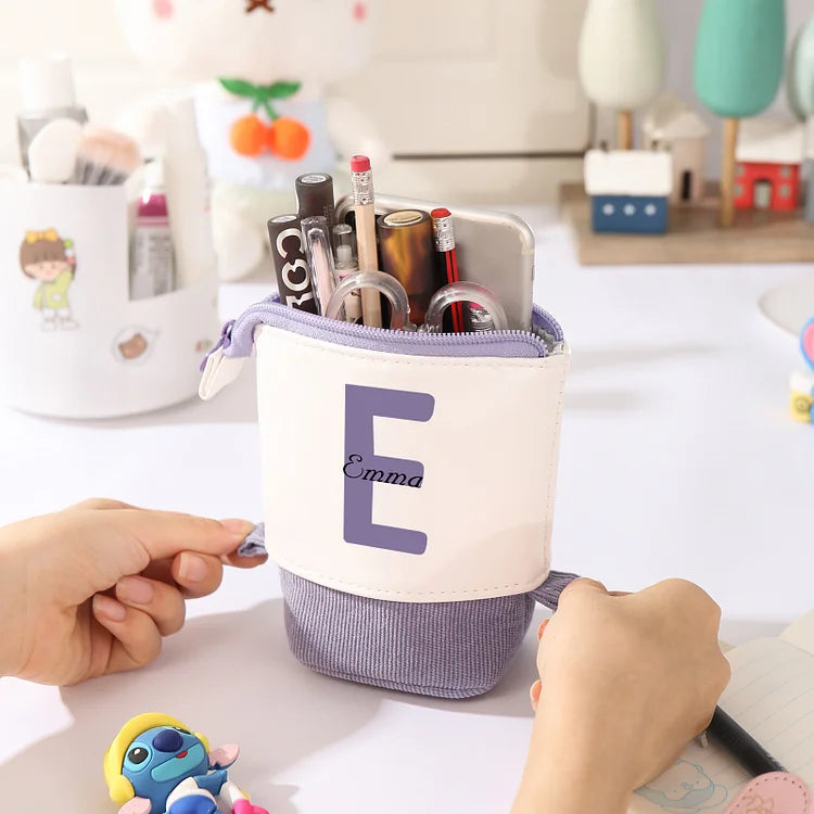 Personalisiertes Federmäppchen mit Namen und Buchstaben, Stifttasche aus Canvas und PU-Leder, Geschenk für Kinder zum Schulanfang