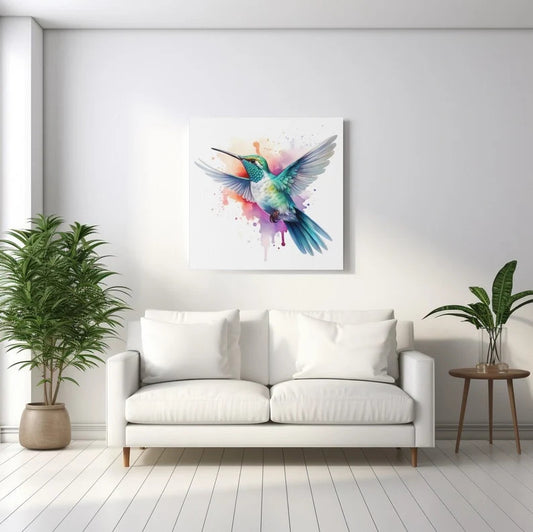 Kolibri Leinwand, Kolibri Wandkunst, Aquarell Kolibri Kunstwerk, Minimalistisches Kunstdesign, Wohnzimmer Dekor