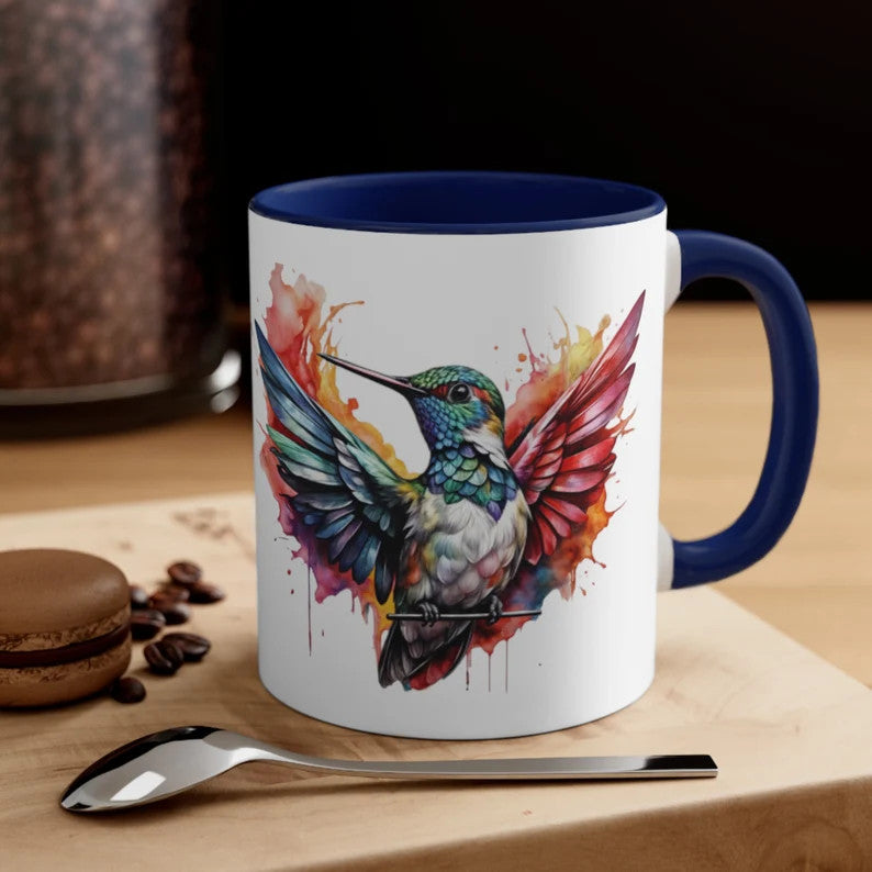 Kolibri-Tasse, ein farbenfrohes Geschenk für Vogelliebhaber, künstlerische Kolibri-Tasse, Aquarell-Kolibri-Design, lebendiger Akzent, Kaffeetasse, 312 ml