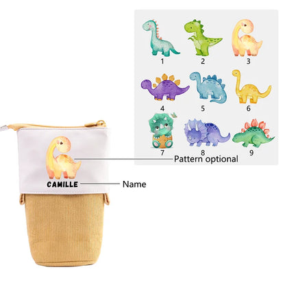 Personalized Pencil Case Custom Name & Dinosaur Pattern Pen Pouch Back To School Gift for Boys Girls