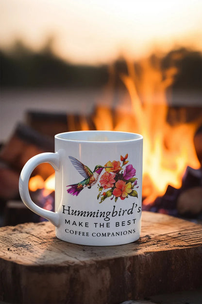 Hummingbird coffee cup Bird lover's Coffee mug for bird enthusiasts Unique hummingbird mug Vibrant bird-themed mug birds