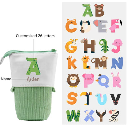 Personalisiertes Federmäppchen mit Namen - Buchstaben und Tiere - Stiftetasche - Schulanfang - Geschenk für Kinder