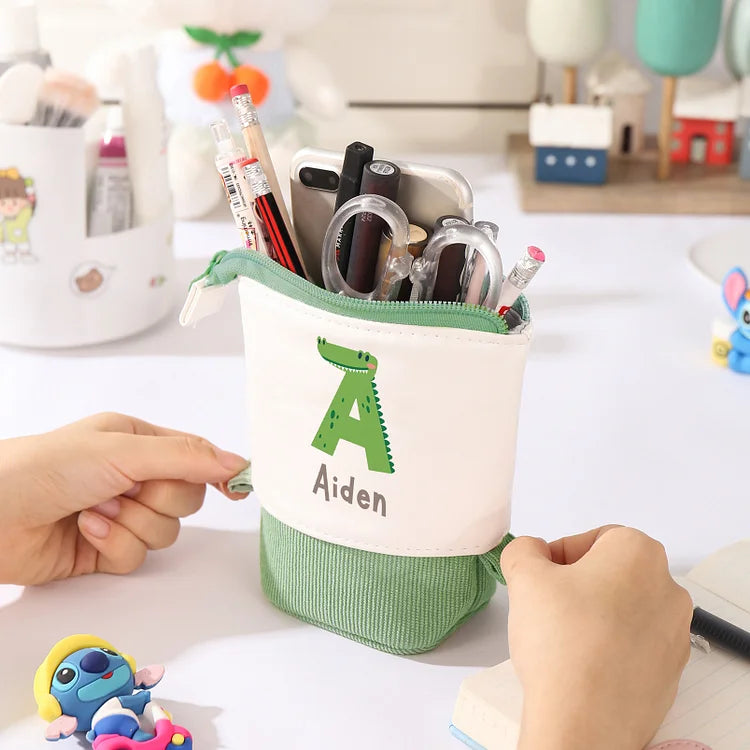 Personalized Pencil Case Custom Name - Letter Animals Pen Pouch Back To School Gift for Kids