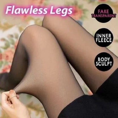 Flawless Legs Faux collants élastiques translucides chauds doublés de peluche