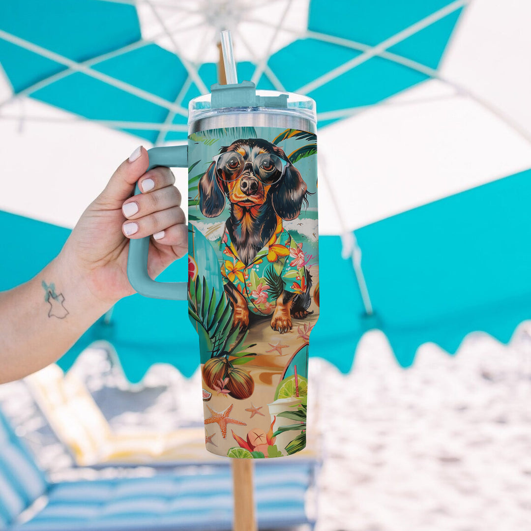 40 Oz Shineful Tumbler Tropical Dachshund Paradise