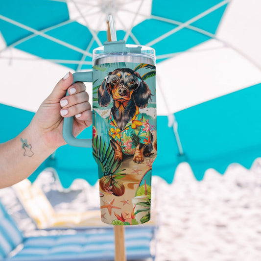 40 Oz Shineful Tumbler Tropical Dachshund Paradise