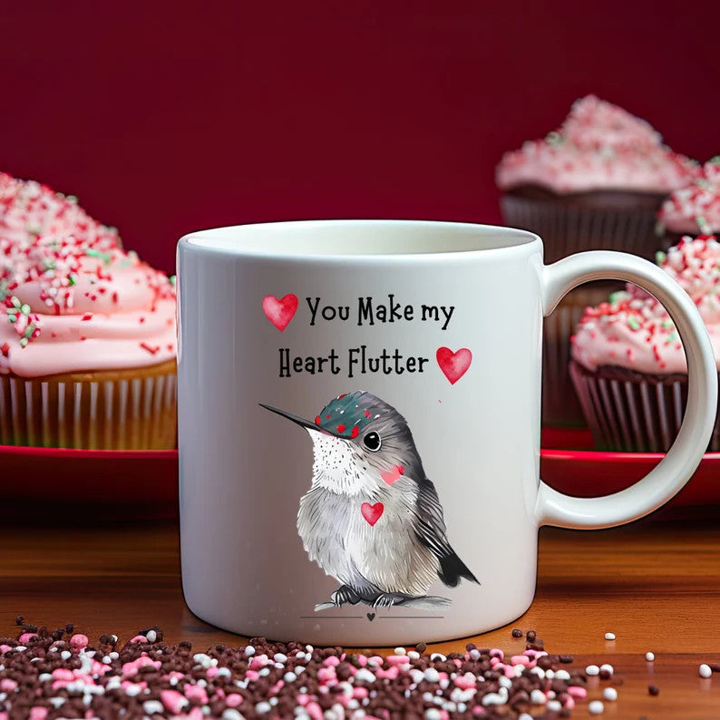 Hummingbird Mug, Hummingbird Gift, Valentine Hummingbird Mug, Hummingbird Love, Sweet Hummingbird Mug, Bird Watcher Mug, Heart Flutter Mug