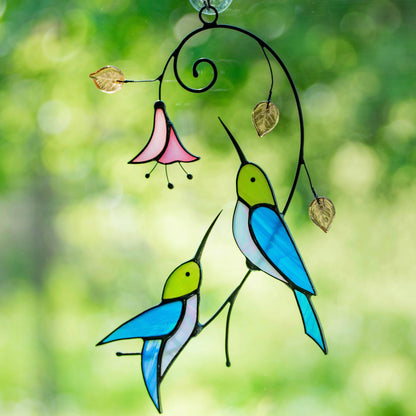 STAINED GLASS FOR VALENTINES DAY HUMMINGBIRDS WITH FLOWER