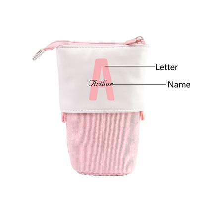 Personalized Pencil Case Custom Name & Letter Pen Pouch Canvas PU Leather Back To School Gift for Kids