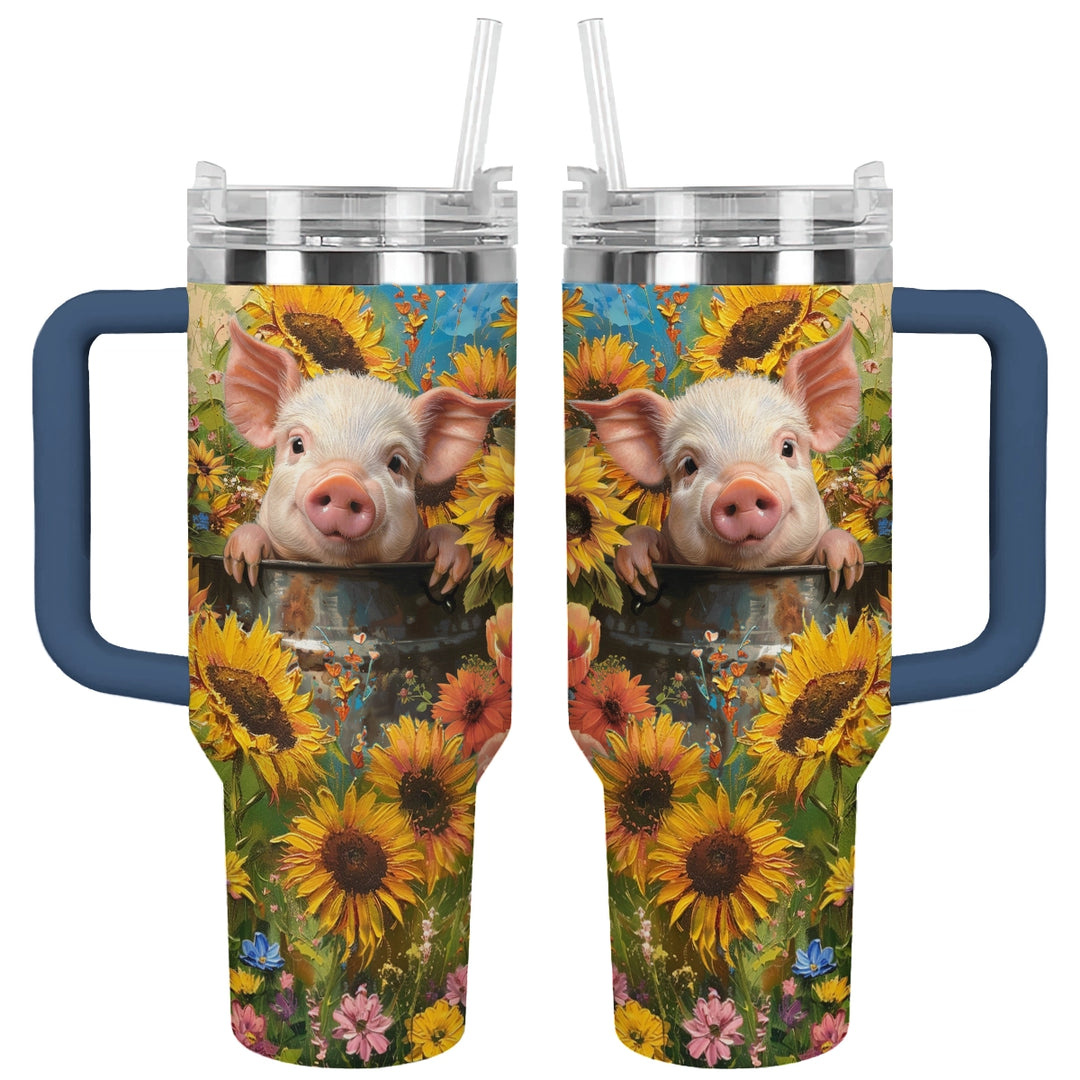 40 Oz  Shineful Tumbler Sunflower Piglet