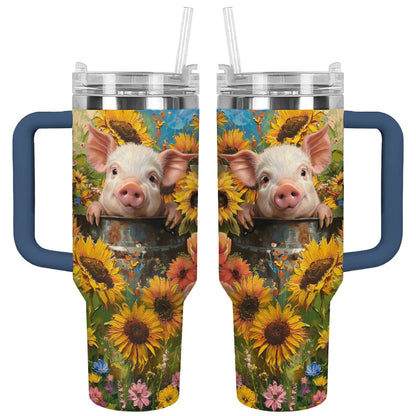 40 Oz  Shineful Tumbler Sunflower Piglet