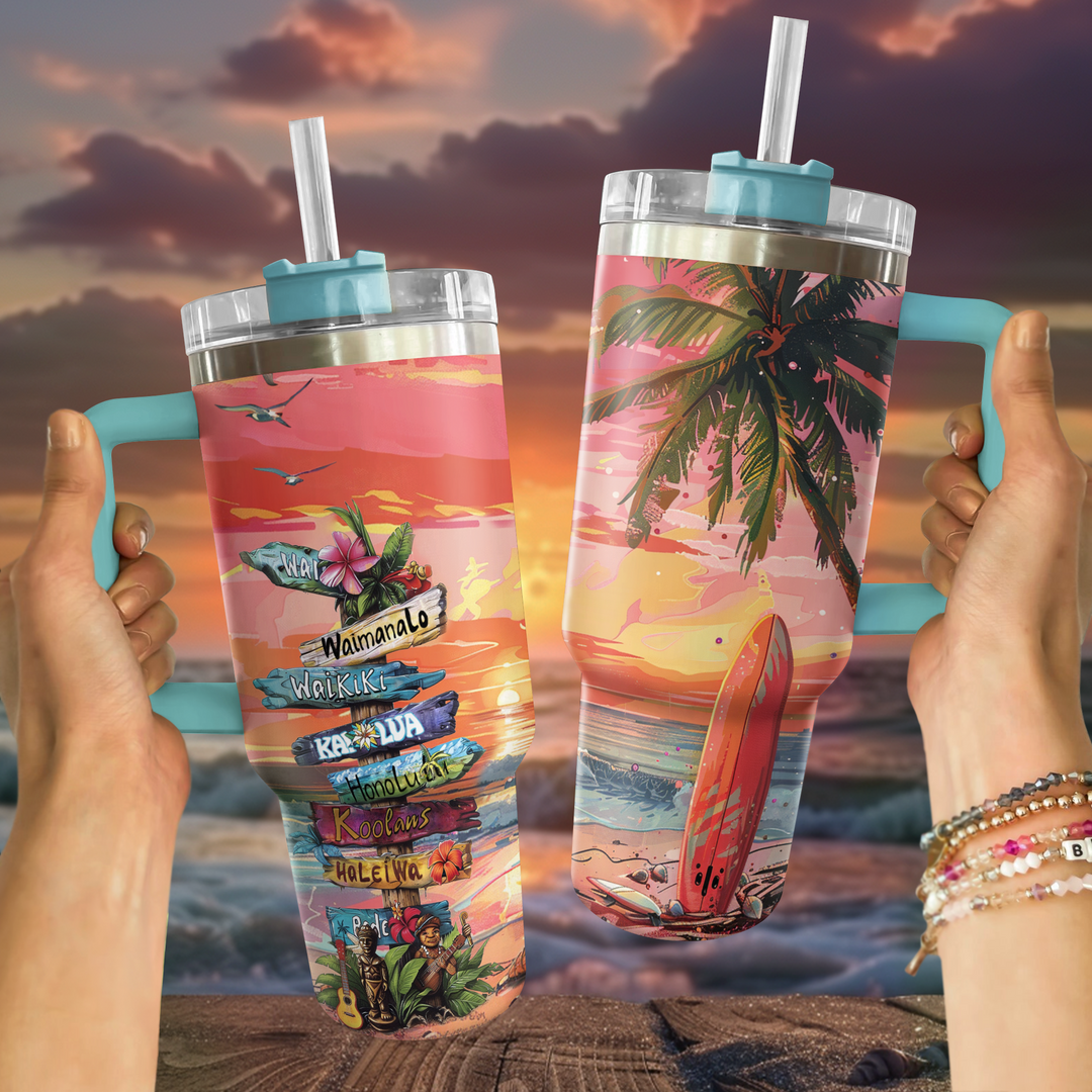 40 Oz Shineful Tumbler Golden Hour Surfing