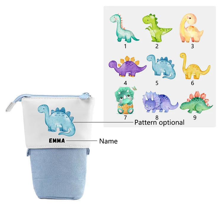 Personalisiertes Federmäppchen mit individuellem Namen und Dinosaurier-Muster, Stiftetasche, Schulanfang, Geschenk für Jungen und Mädchen