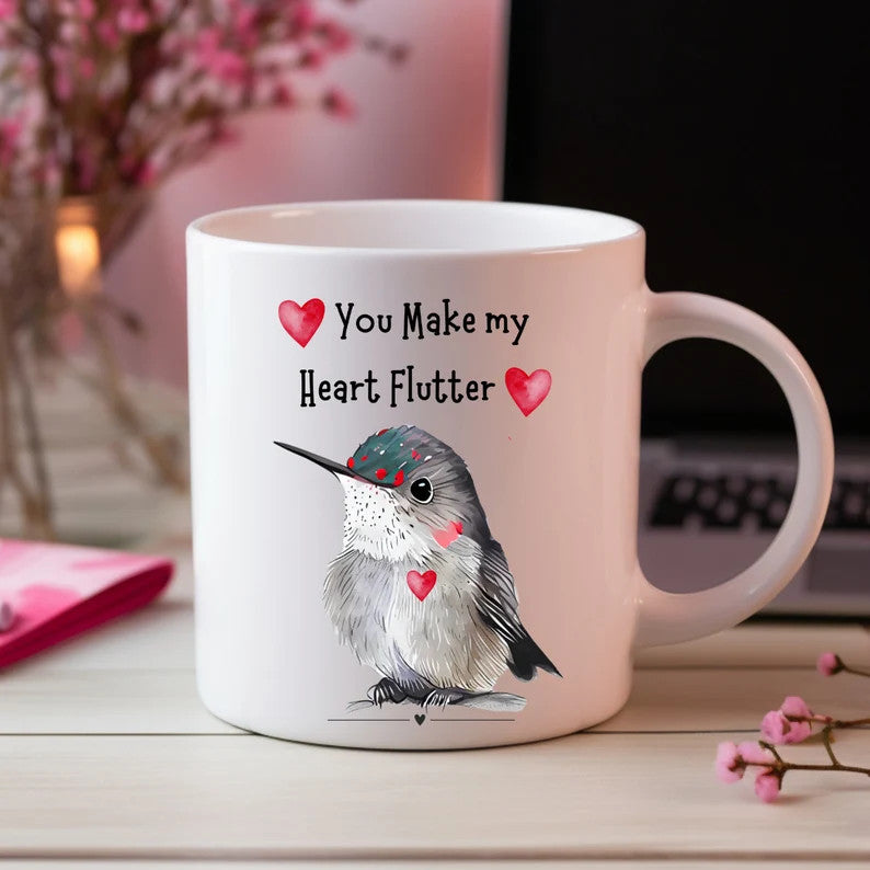 Hummingbird Mug, Hummingbird Gift, Valentine Hummingbird Mug, Hummingbird Love, Sweet Hummingbird Mug, Bird Watcher Mug, Heart Flutter Mug