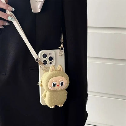 3D Labubu Zipper Silicone Wallet Phone Case For iPhone