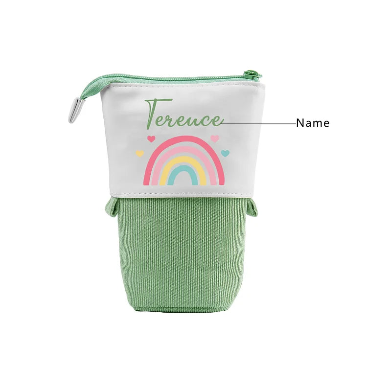 Personalisiertes Federmäppchen mit individuellem Namen, Regenbogen-Stiftetasche, Canvas, PU-Leder, Geschenk für Kinder zum Schulanfang