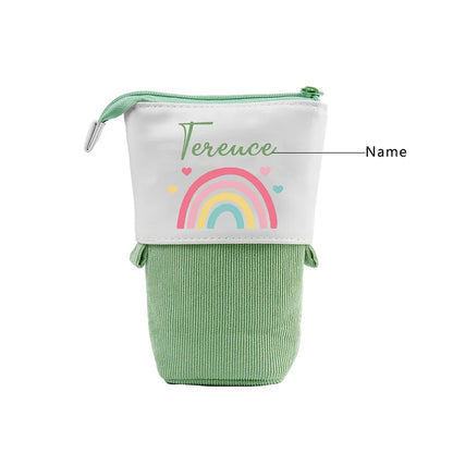 Personalized Pencil Case Custom Name Rainbow Pen Pouch Canvas PU Leather Back To School Gift for Kids