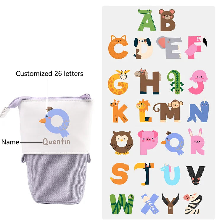 Personalized Pencil Case Custom Name & Letter Animals Pen Pouch Back To School Gift for Kids