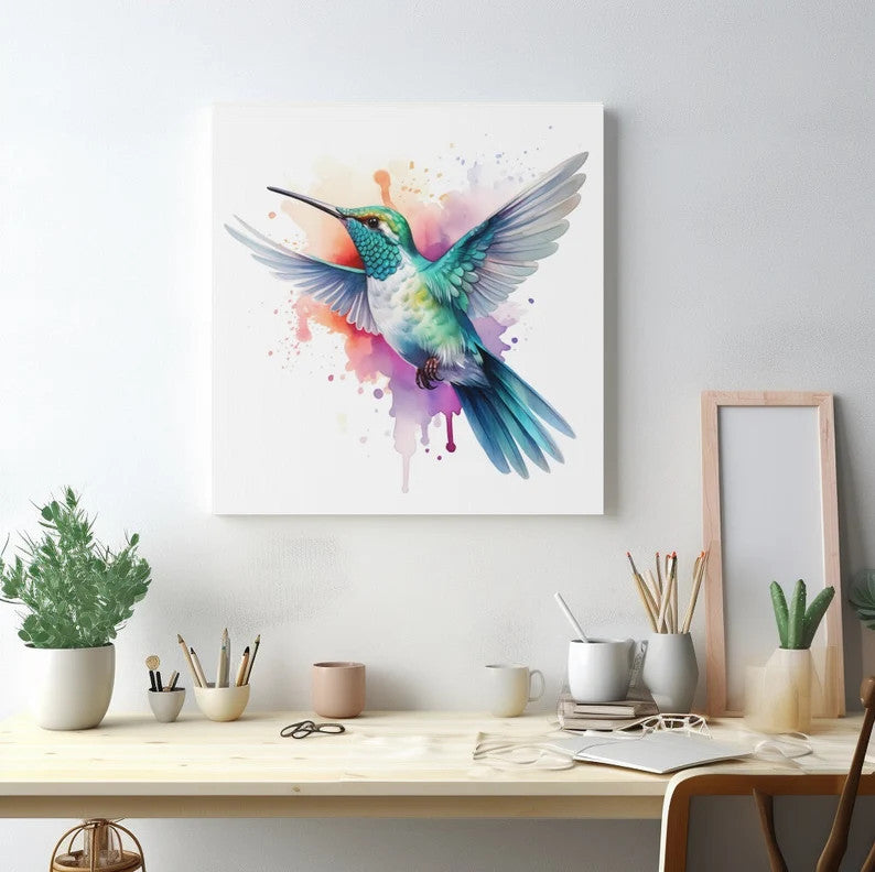 Hummingbird Canvas, Hummingbird Wall Art,Watercolor Hummingbird Artwork,Minimalistic Art Design,Living Room Decor