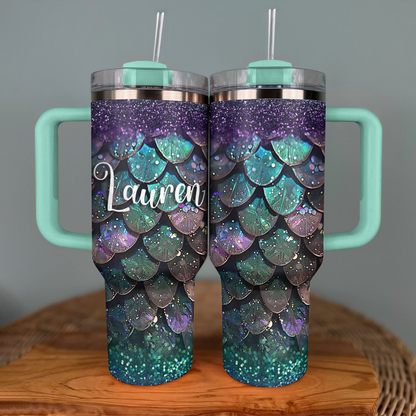 40 Oz Shineful Glossy Personalized Tumbler Mesmerizing Teal And Purple Dragon Scale