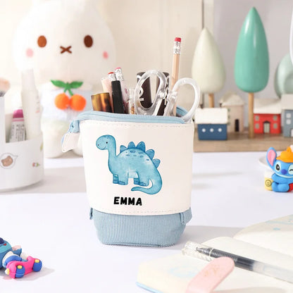 Personalisiertes Federmäppchen mit individuellem Namen und Dinosaurier-Muster, Stiftetasche, Schulanfang, Geschenk für Jungen und Mädchen