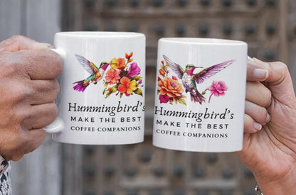 Hummingbird coffee cup Bird lover's Coffee mug for bird enthusiasts Unique hummingbird mug Vibrant bird-themed mug birds