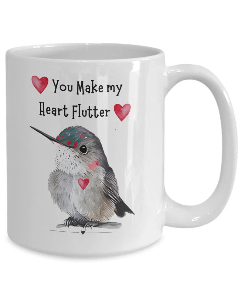 Hummingbird Mug, Hummingbird Gift, Valentine Hummingbird Mug, Hummingbird Love, Sweet Hummingbird Mug, Bird Watcher Mug, Heart Flutter Mug