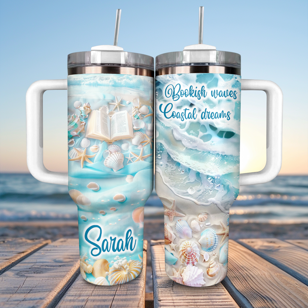 40 Oz Shineful Personalized Tumbler Bookish Waves Coastal Dreams