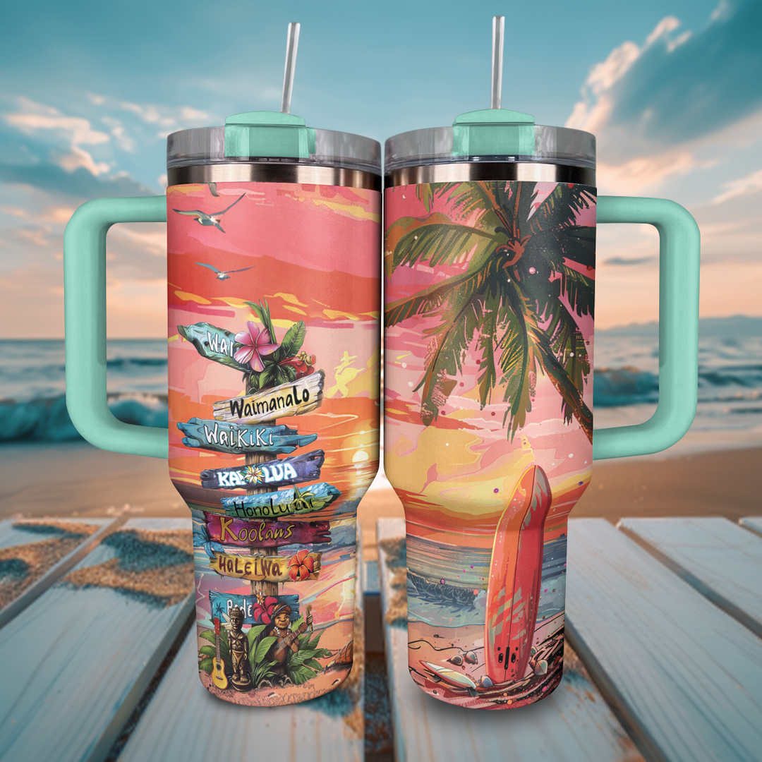 40 Oz Shineful Tumbler Golden Hour Surfing