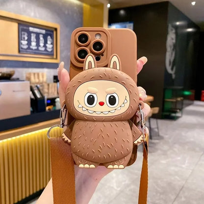 3D Labubu Zipper Silicone Wallet Phone Case For iPhone