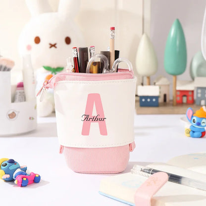 Personalisiertes Federmäppchen mit Namen und Buchstaben, Stifttasche aus Canvas und PU-Leder, Geschenk für Kinder zum Schulanfang