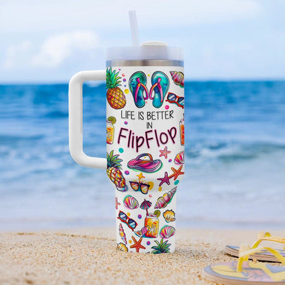 40 Oz Shiny Tumbler Personalisierter Sunny Flipflop