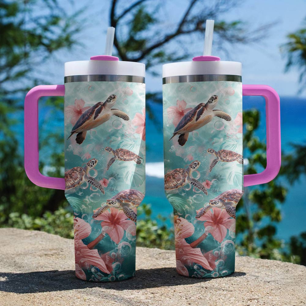 40 Oz  Shineful Tumbler Turtle Hibicus