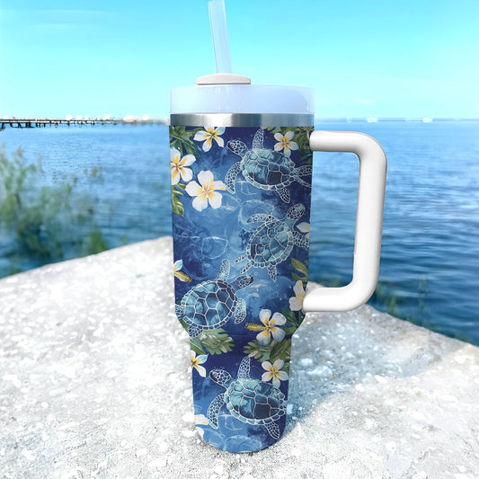 40 Oz Shineful Tumbler Blue Tropical Sea Turtle