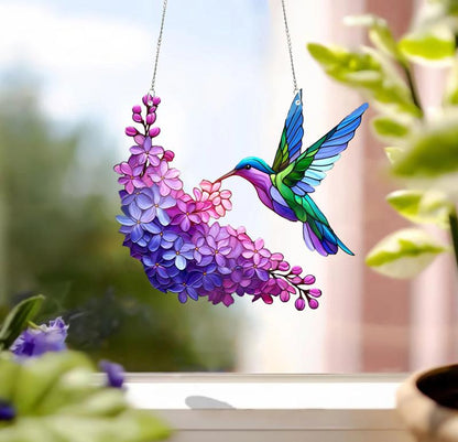 Upgrade your home decor with this stunning Hummingbird Acrylic Window hanging. Perfect for Lilac lovers, bird nerds, and anyone who appreciates beautiful home decor 2