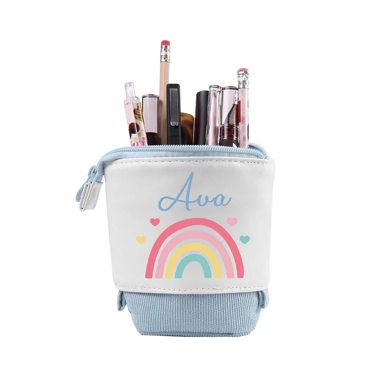 Personalisiertes Federmäppchen mit individuellem Namen, Regenbogen-Stiftetasche, Canvas, PU-Leder, Geschenk für Kinder zum Schulanfang