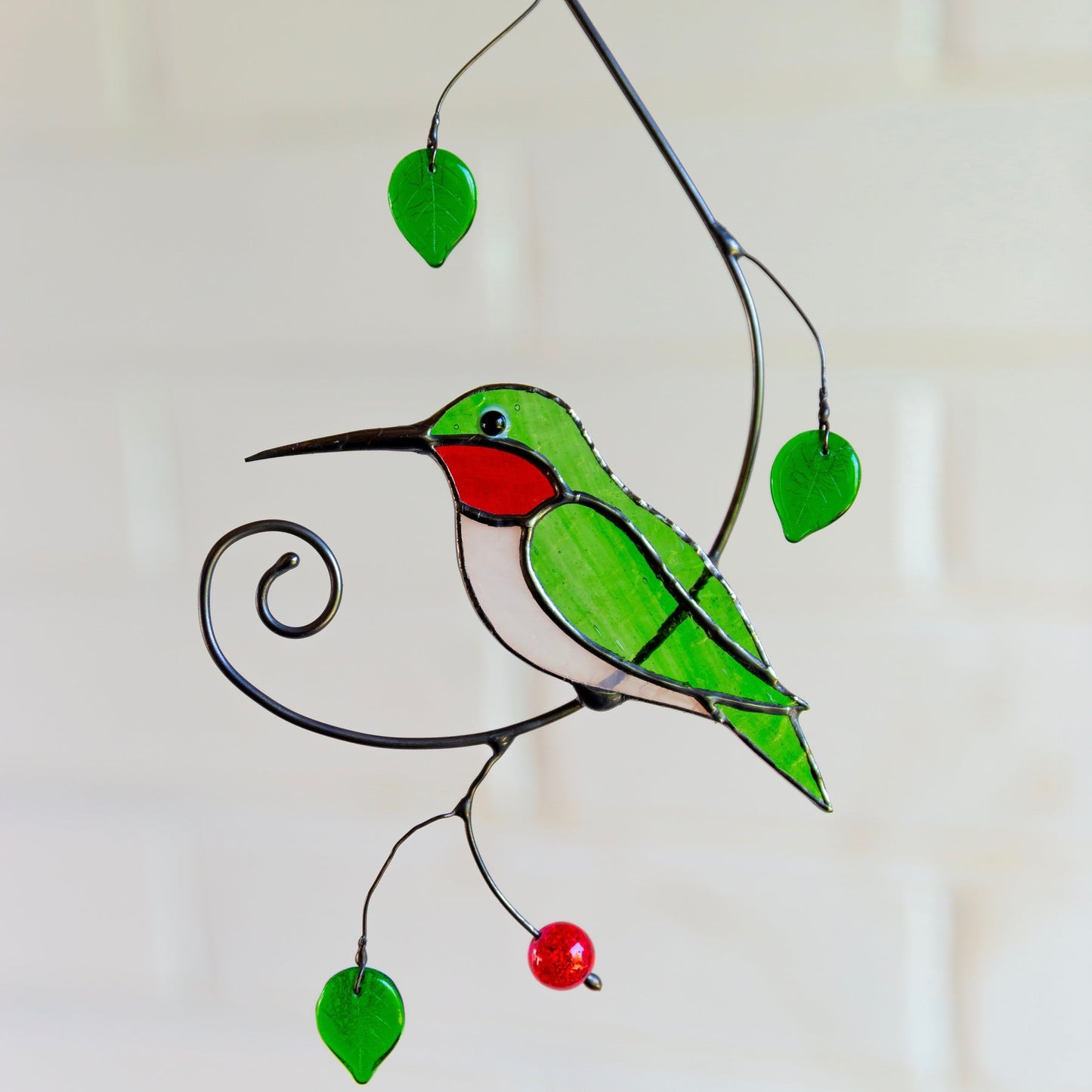 GREEN RUBY-THROATED HUMMINGBIRD WINDOW HANGING