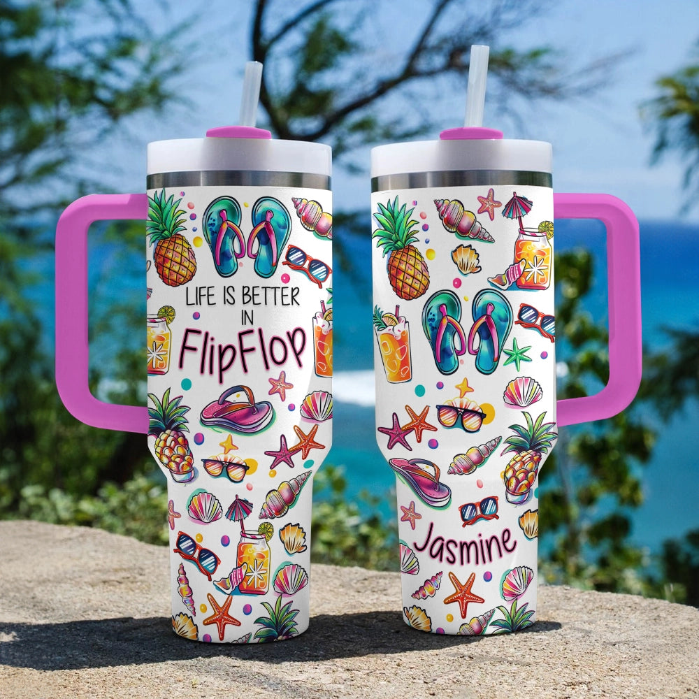 40 Oz Shineful Tumbler Personalized Sunny Flipflop