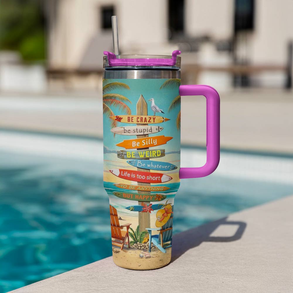 40 Oz Shineful Tumbler Happy Beach Life