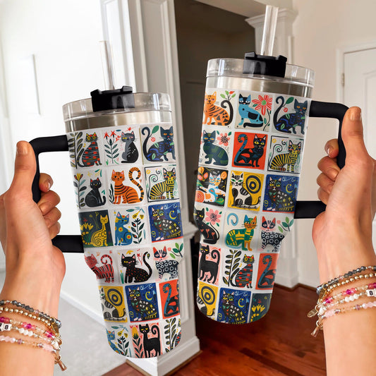 40 Oz  Shineful Tumbler Whimsical Cat Collage