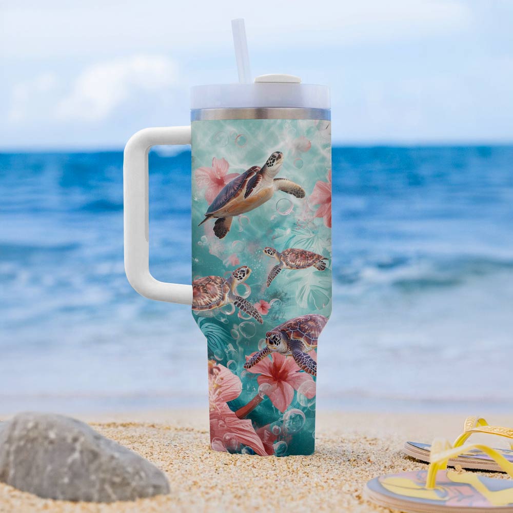 40 Oz  Shineful Tumbler Turtle Hibicus