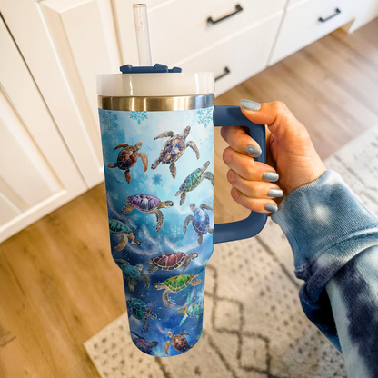 40 Oz  Shineful Tumbler Snowy Sea Turtles