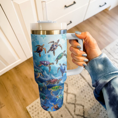 40 Oz  Shineful Tumbler Snowy Sea Turtles