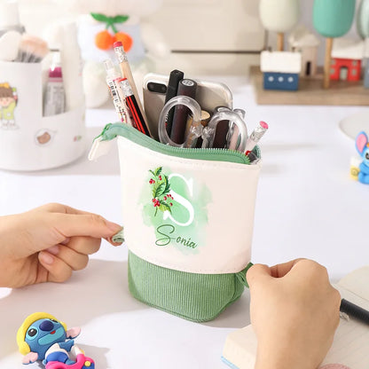 Personalisiertes Federmäppchen mit Namen, Buchstaben und Geburtstagsblumen-Stiftetasche, Schulanfangsgeschenk für Kinder