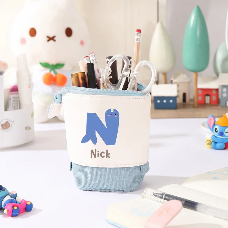 Personalized Pencil Case Custom Name - Letter Animals Pen Pouch Back To School Gift for Kids