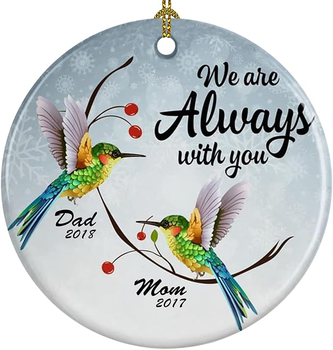 Personalized Memorial Circle Ornament,Photo Change Upload, Custom Name, Sympathy Gifts - Bereavement Gifts - Decoration Christmas in Heaven MemorialCeramic (Hummingbird Always with You)