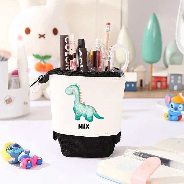 Personalisiertes Federmäppchen mit individuellem Namen und Dinosaurier-Muster, Stiftetasche, Schulanfang, Geschenk für Jungen und Mädchen