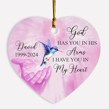 Personalized God Has You in His Arms I Have You in My Heart Ornament, Custom Name Memorial Ornaments Gift for Lost Loved One, Hummingbird in Loving Memory Ornament Xmas, Christmas in Heaven Ornaments