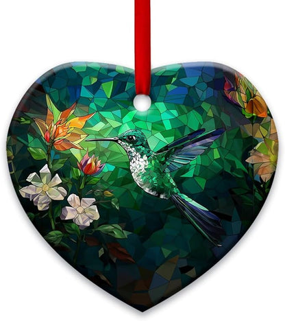 Christmas Ornaments, Christmas Tree Decorations - Colorful Stained Glass Snowflakes Crystal, Beautiful Flower Hummingbird Ceramic Heart Ornament - Best Gifts for Christmas