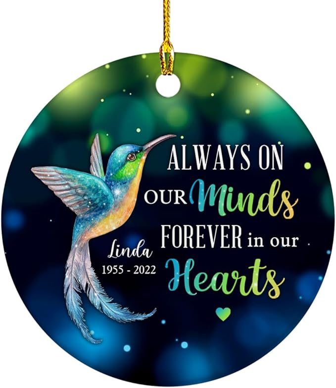 Personalized Memorial Circle Ornament,Photo Change Upload, Custom Name, Sympathy Gifts - Bereavement Gifts - Decoration Christmas in Heaven MemorialCeramic (Hummingbird Always with You)